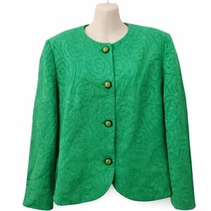 Vintage Kuhn Germany Green Jacquard Blazer Textured Floral Jacket Boxy Size 12